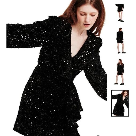 Dear John Jeans Mina front wrap black sequin dress - Picture 3 of 7